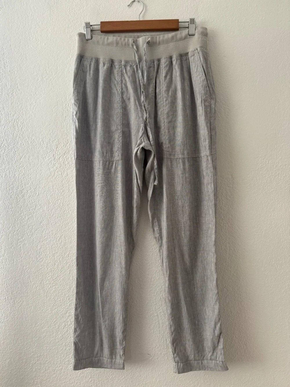 Lou & Grey for Loft Pants Womens Medium Gray Linen Blend Casual Elastic Pull On